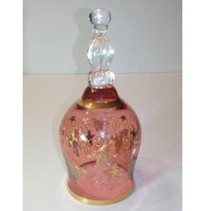 Rose Pink Glass Bell with Gold Trim and Gold Stars